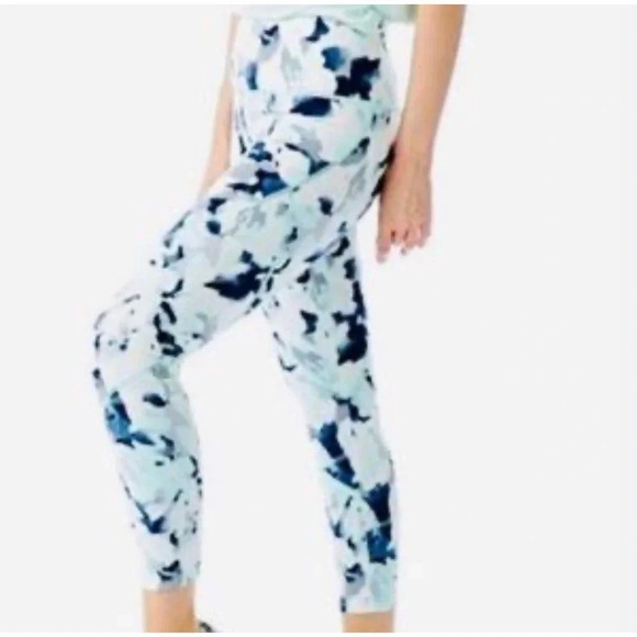 NATORI Women's Ice Petals High Waisted Cropped Leggings Blue/White Size Small - Picture 1 of 8